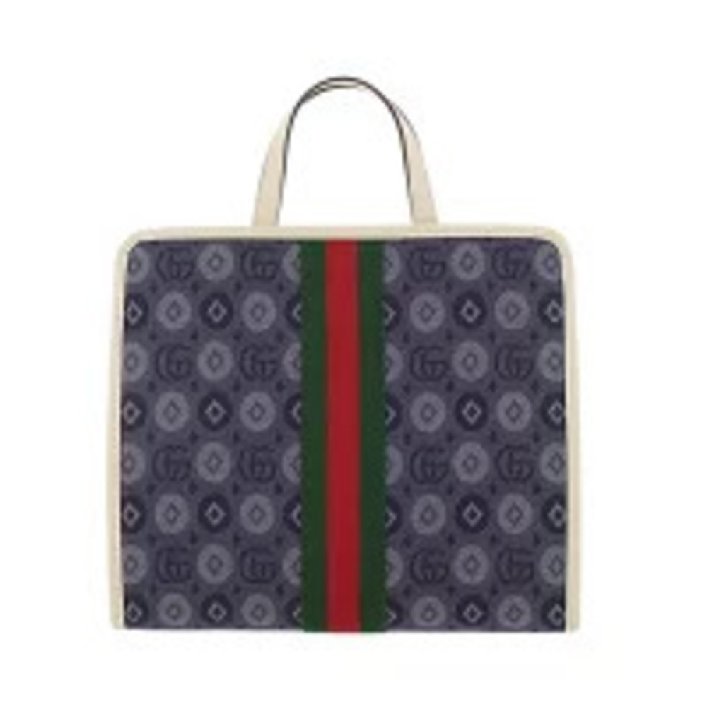 Gucci Handbag Canvas Leather Navy Blue Ivory White Bag